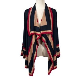 Anne Klein Black Red Tan Color Blocked Shawl Collar Cardigan Sweater Size L/XL